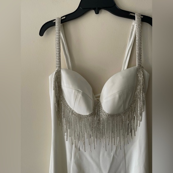 Gianni Bini Sweetheart Neckline Beaded Fringe Front Slit Black Embellished Dress - Picture 8 of 10